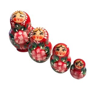 Vintage Red Matryoshka Dolls Set